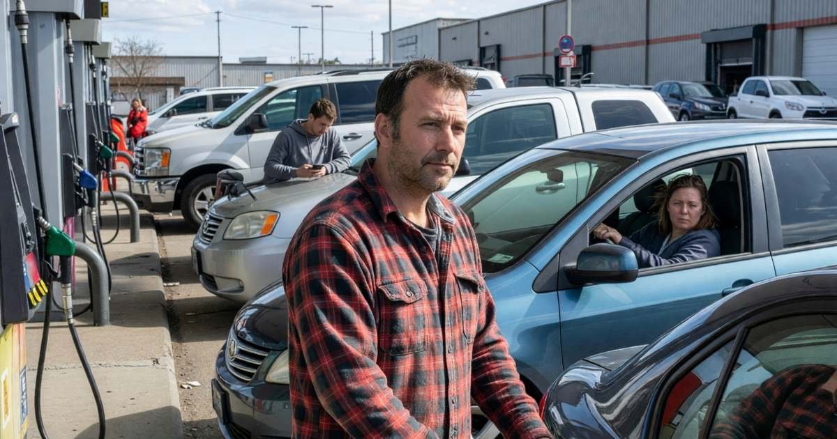 A man filling his car at a busy warehouse-club gas station, illustrating whether Costco gas is worth the detour in Canada.