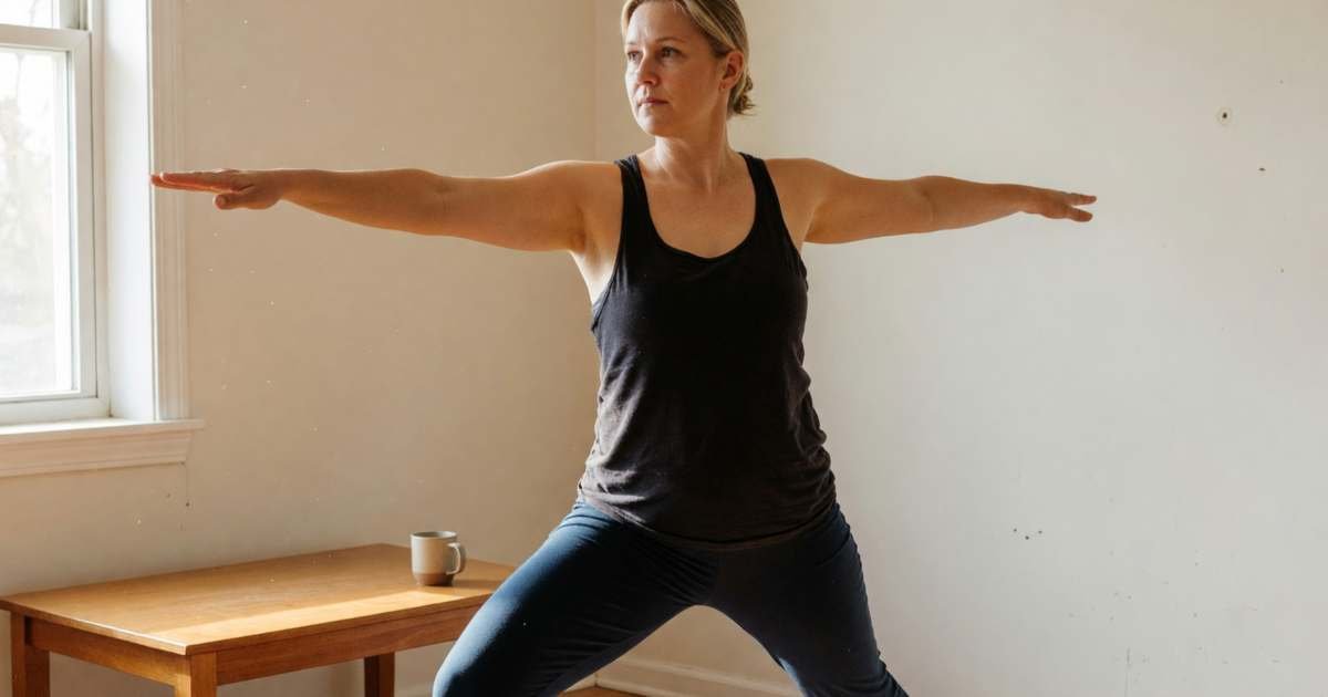 A woman doing a yoga workout on a mat in her living room, illustrating gym membership versus home workouts in Canada.