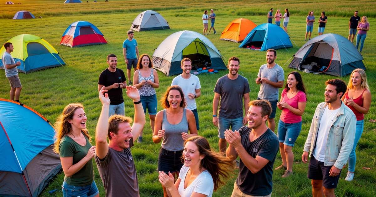 A crowd at an outdoor music festival in a field, a few people dancing, illustrating music festival passes.
