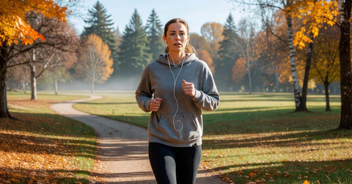 A woman jogging in a park with earbuds in, illustrating free alternatives to paid music and podcast apps.