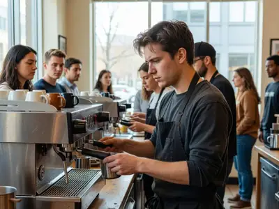 A university student working a part-time job as a barista.