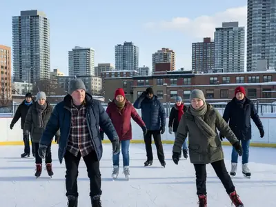 Adults skating at a public skating session on an outdoor rink.