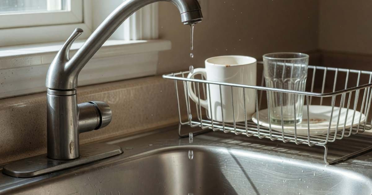 A kitchen tap with a slow drip into a stainless sink, illustrating Toronto water bills, sewer charges and how to cut them.